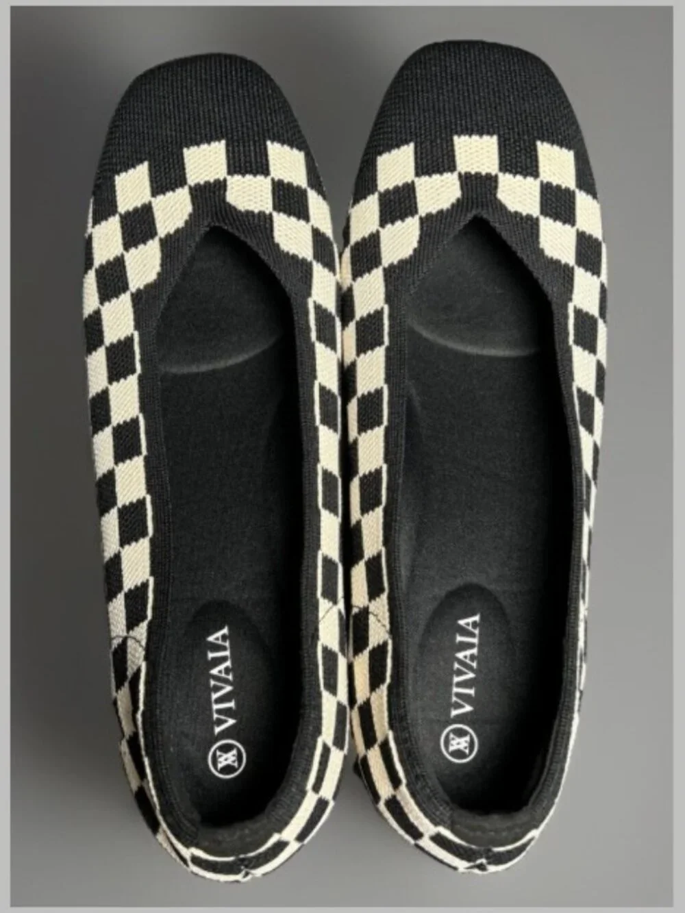 VIVAIA Margot 2.0 Women's Ballet Flats 8.5 EU 39.5 Black Cream Checkerboard Knit